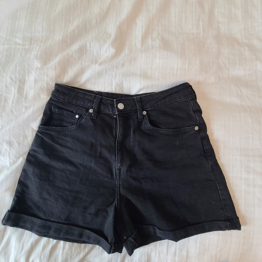 High waist black jean shorts